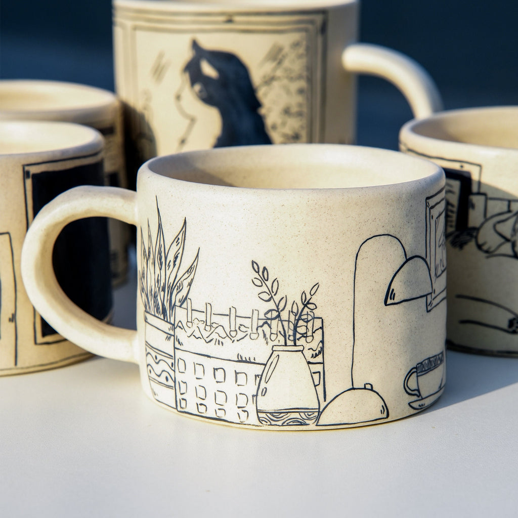 Handmade Sleepy Cat Mug Ceramic Tableware Matte Finish Unique Design Gift For Her Christmas Gift For Pet Lover