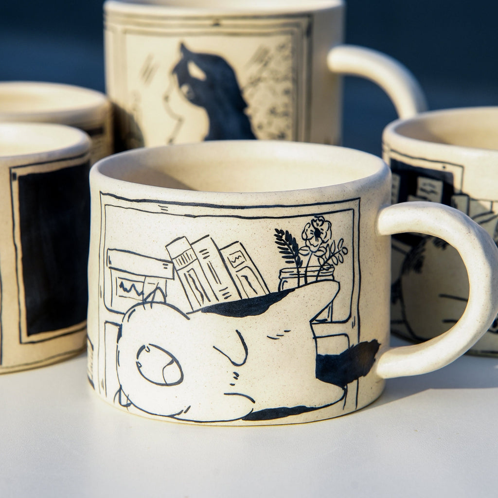 Handmade Sleepy Cat Mug Ceramic Tableware Matte Finish Unique Design Gift For Her Christmas Gift For Pet Lover