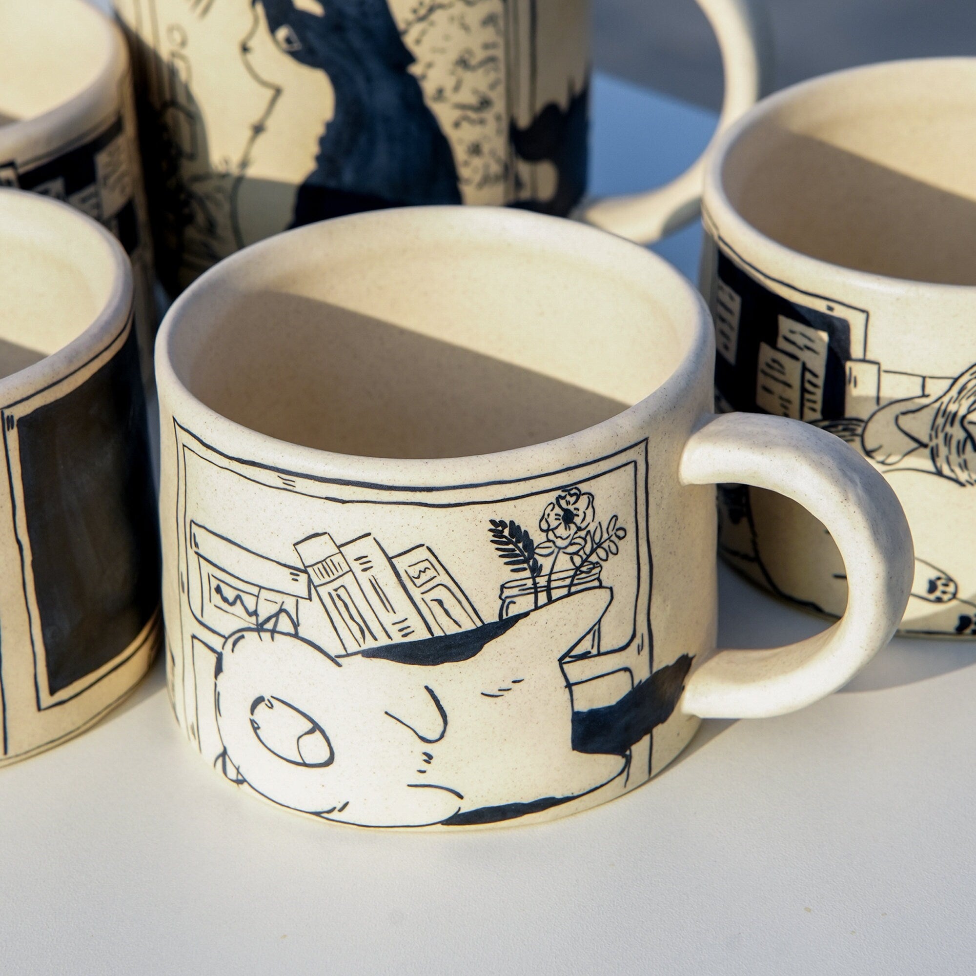 Handmade Sleepy Cat Mug Ceramic Tableware Matte Finish Unique Design Gift For Her Christmas Gift For Pet Lover