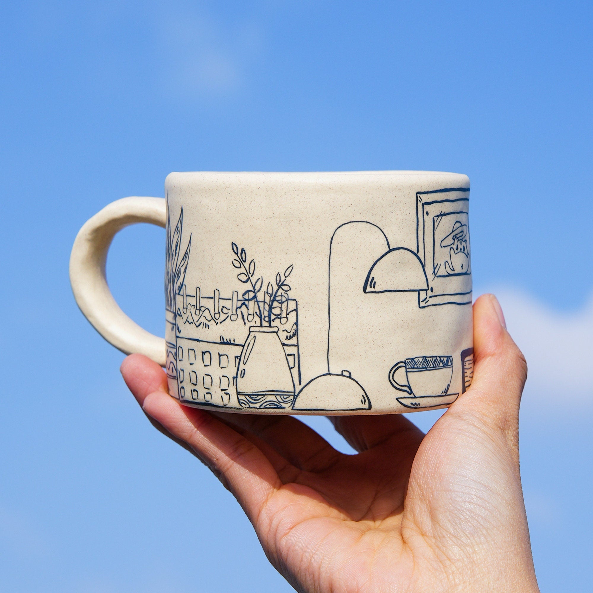 Handmade Sleepy Cat Mug Ceramic Tableware Matte Finish Unique Design Gift For Her Christmas Gift For Pet Lover