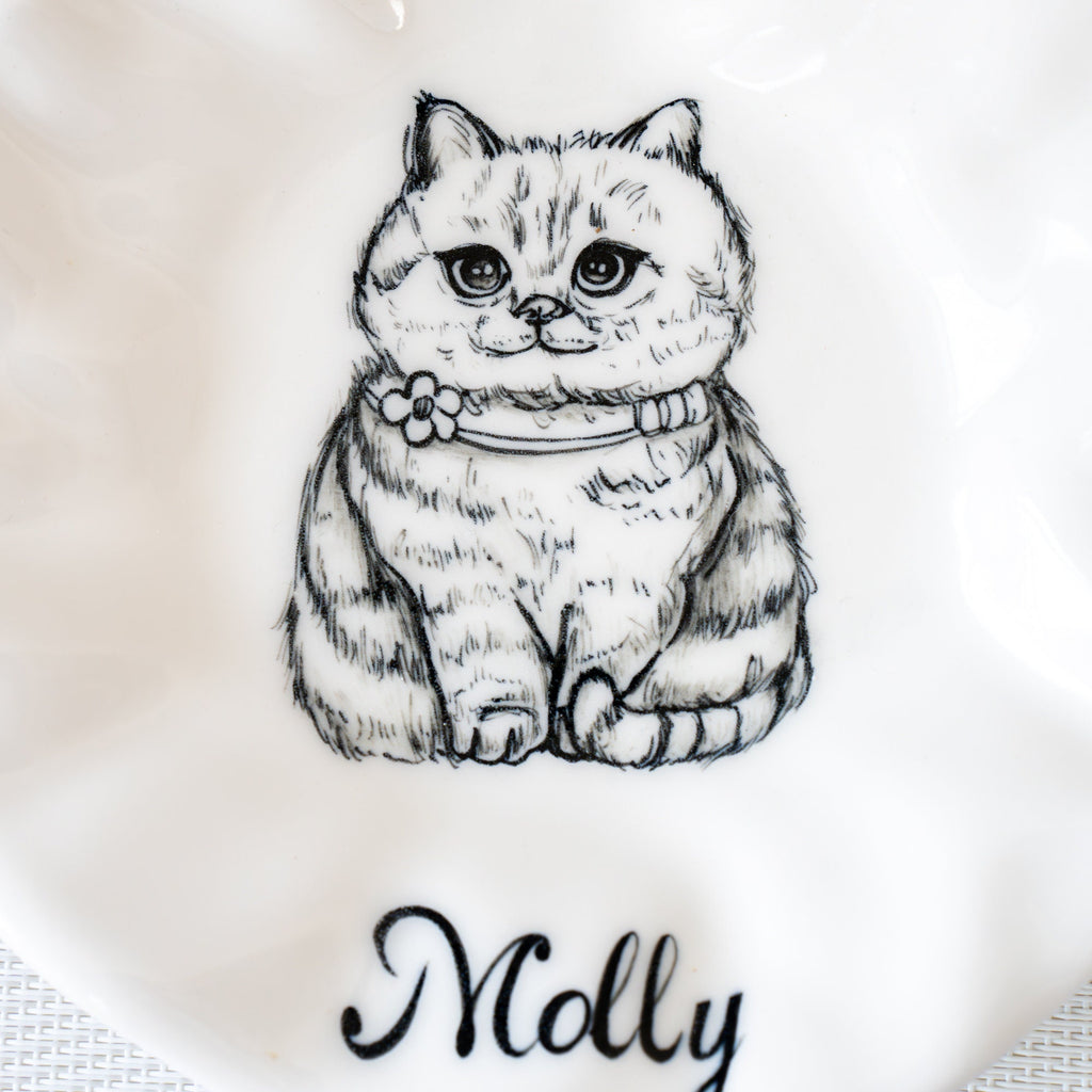 Custom Cat Plate Feeding Bowl Ring Dish Handpainted Ceramic Plate Custom Name Personalized Cat Lover Gift Custom Color Cat Food Dish