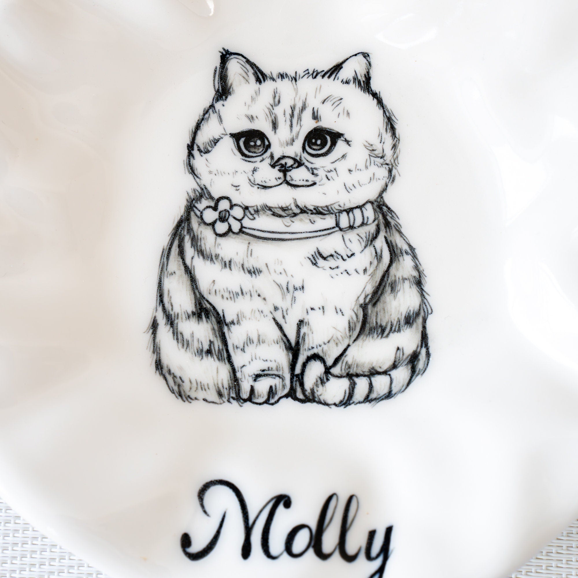 Custom Cat Plate Feeding Bowl Ring Dish Handpainted Ceramic Plate Custom Name Personalized Cat Lover Gift Custom Color Cat Food Dish