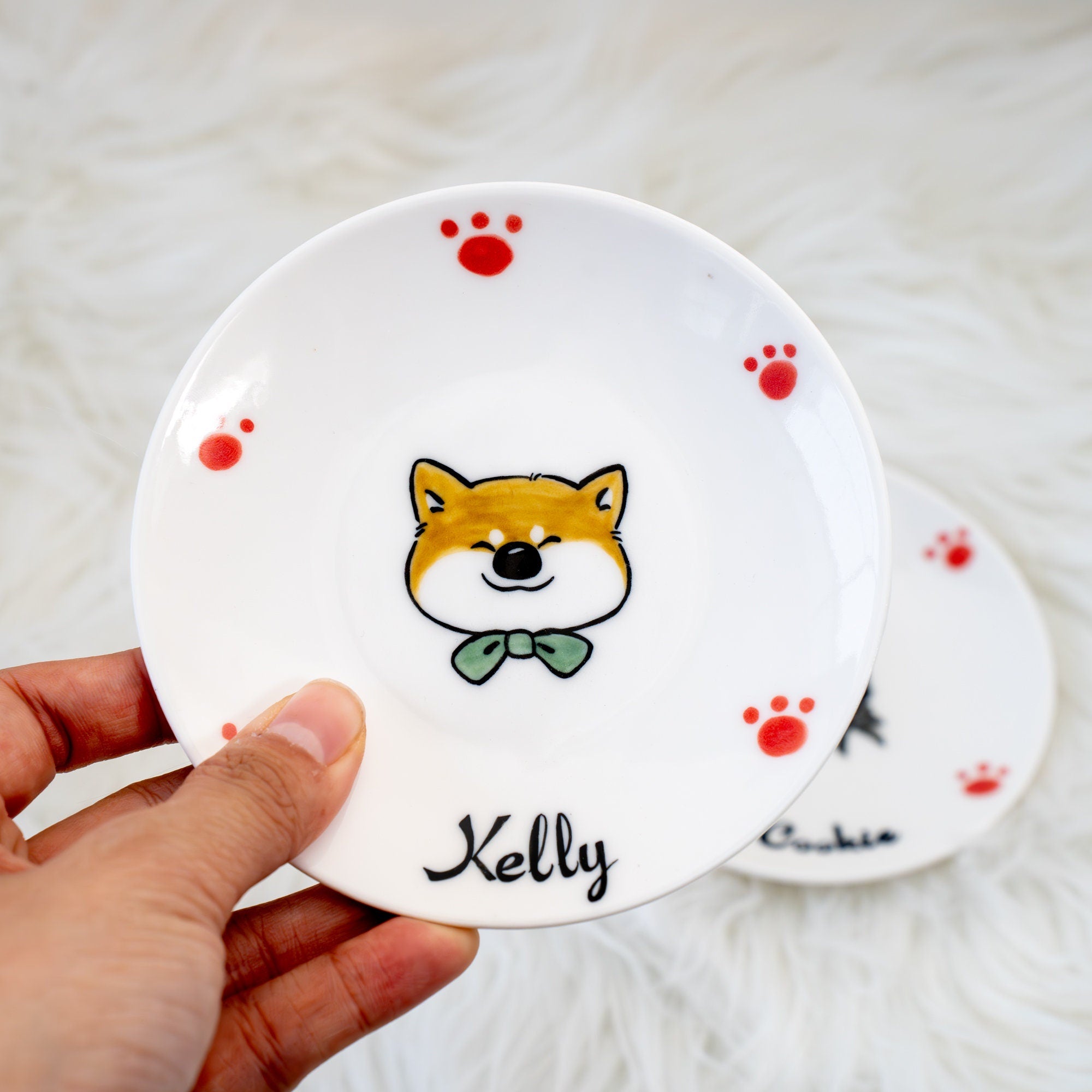 Custom Kawaii Pet Dish Feeding Bowl Cartoon Personlized Ceramic Bowl Memorial Gift Handpainted Free shipping Made in German Pet food Dish