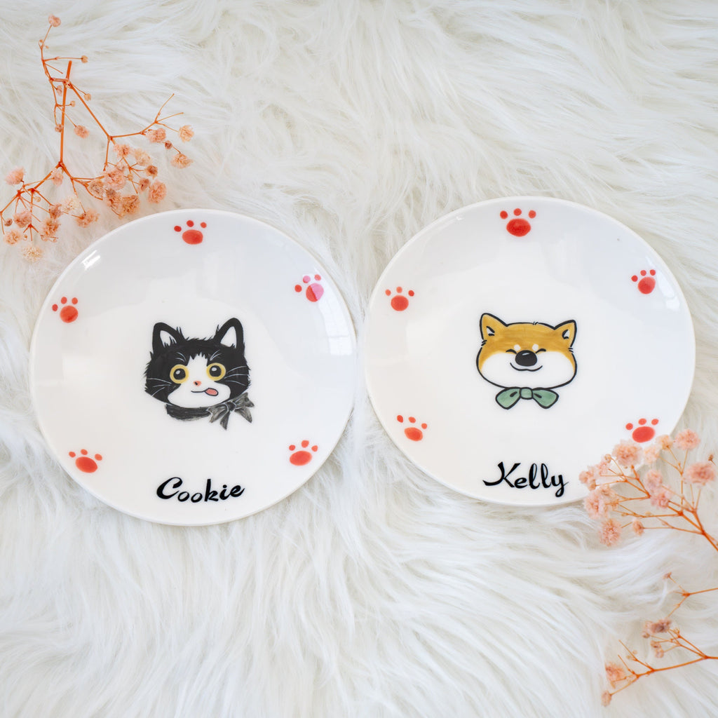 Custom Kawaii Pet Dish Feeding Bowl Cartoon Personlized Ceramic Bowl Memorial Gift Handpainted Free shipping Made in German Pet food Dish