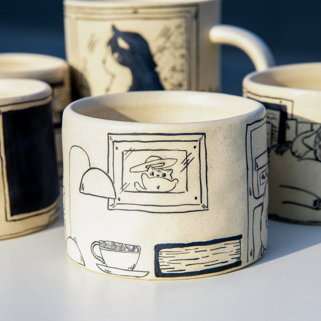 Handmade Sleepy Cat Mug Ceramic Tableware Matte Finish Unique Design Gift For Her Christmas Gift For Pet Lover