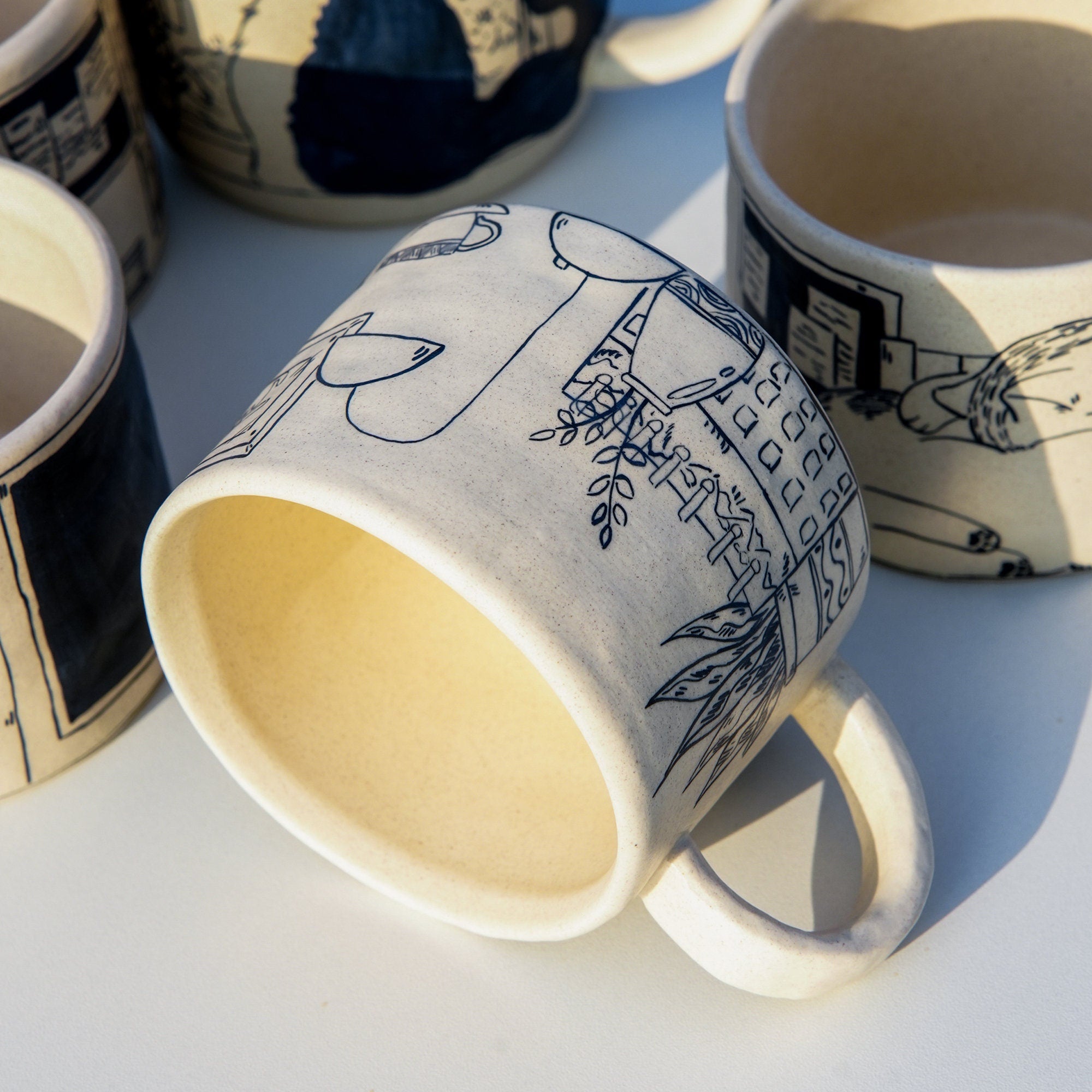 Handmade Sleepy Cat Mug Ceramic Tableware Matte Finish Unique Design Gift For Her Christmas Gift For Pet Lover
