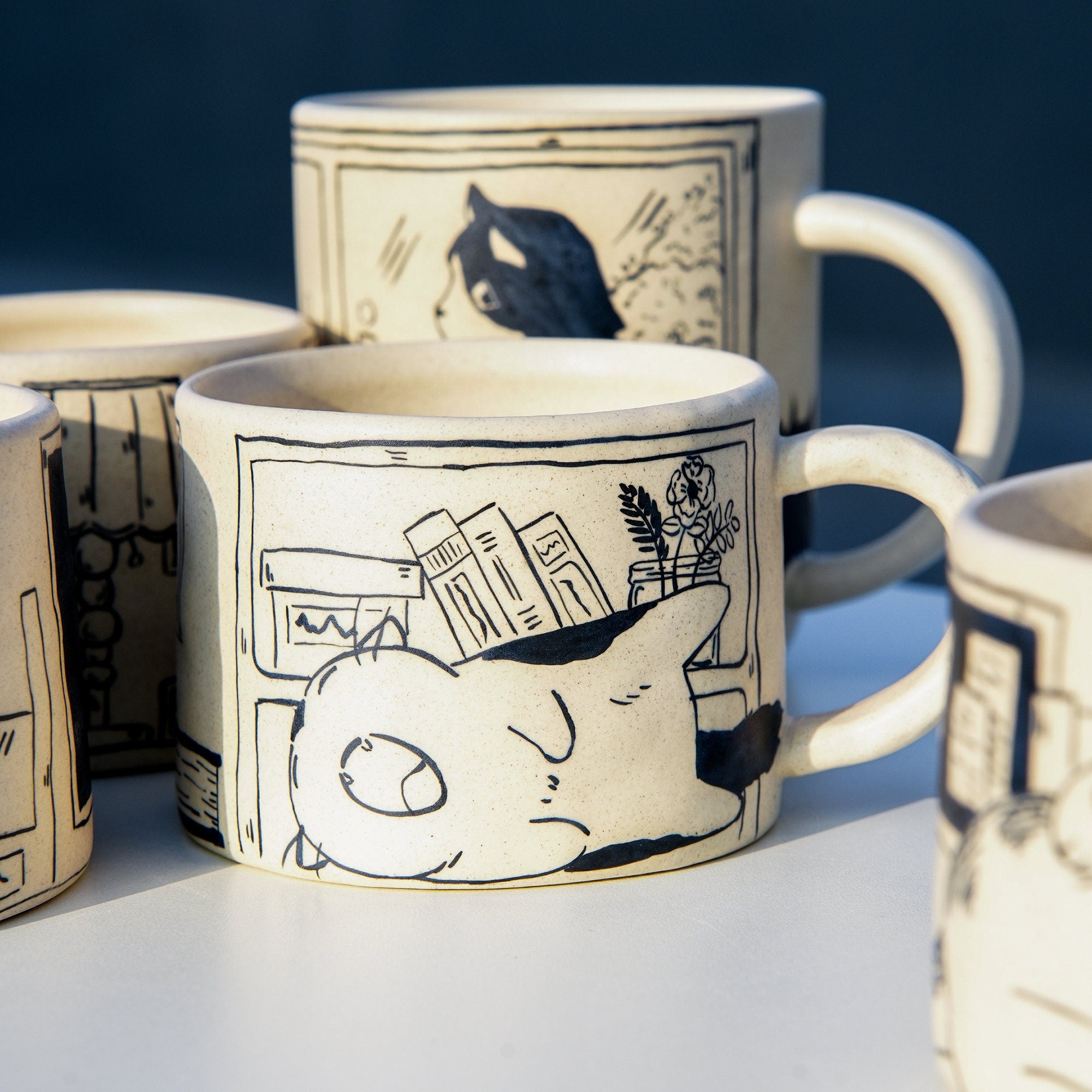 Handmade Sleepy Cat Mug Ceramic Tableware Matte Finish Unique Design Gift For Her Christmas Gift For Pet Lover