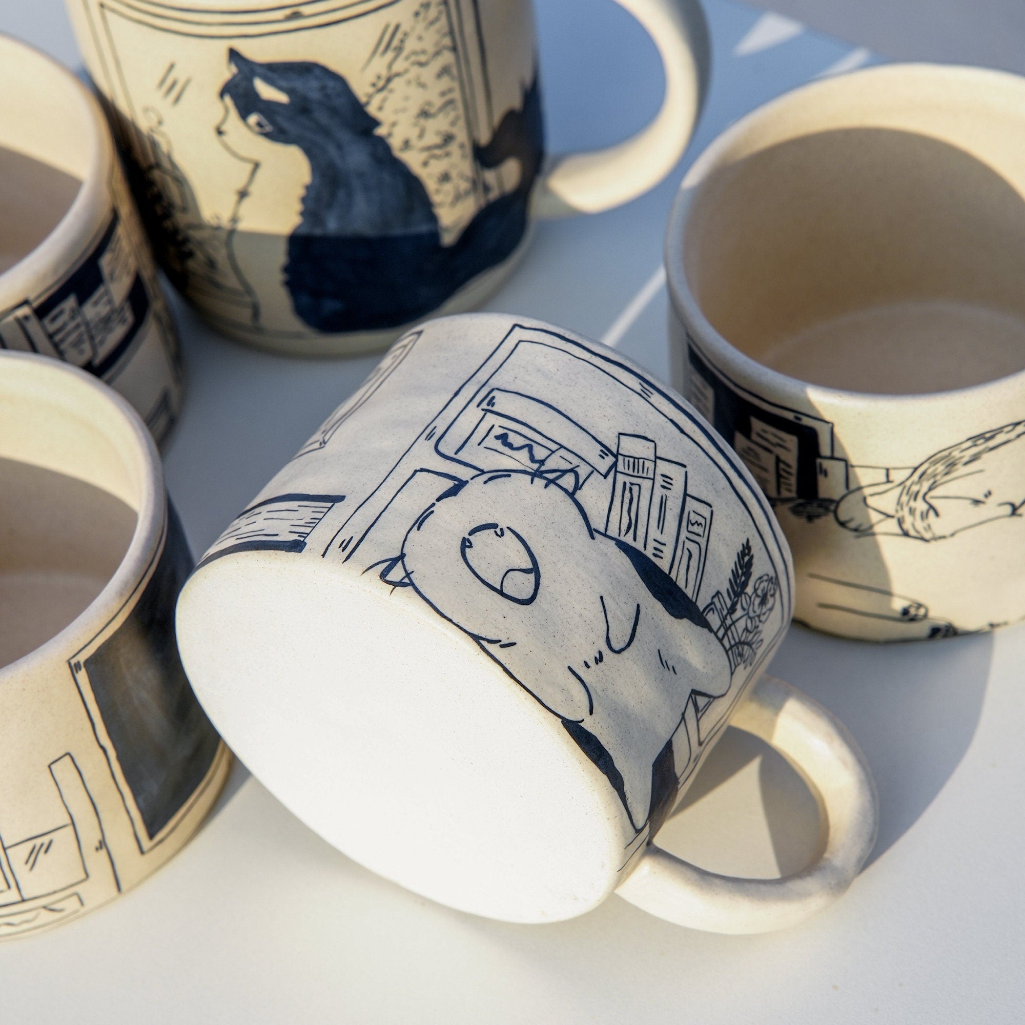 Handmade Sleepy Cat Mug Ceramic Tableware Matte Finish Unique Design Gift For Her Christmas Gift For Pet Lover