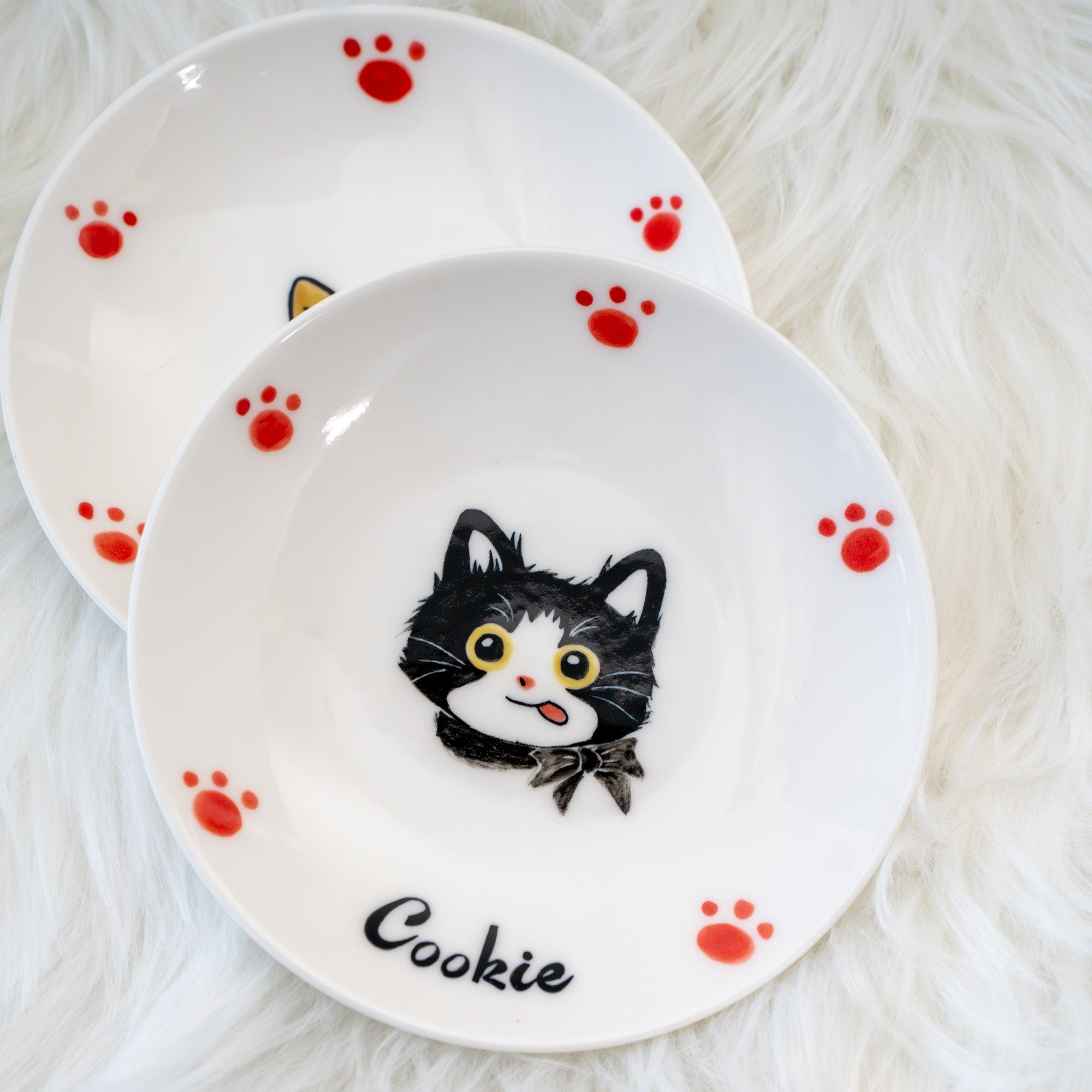 Custom Kawaii Pet Dish Feeding Bowl Cartoon Personlized Ceramic Bowl Memorial Gift Handpainted Free shipping Made in German Pet food Dish
