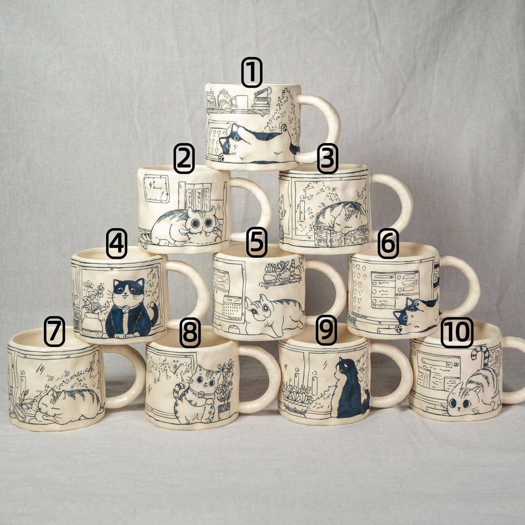 Cute Cat Coffee Mugs Handpainted 330Ml Cat Mug Cartoon Mug Cat Mug Great Mother's Day gift birthday gift Housewarming gift Housewarming Gift