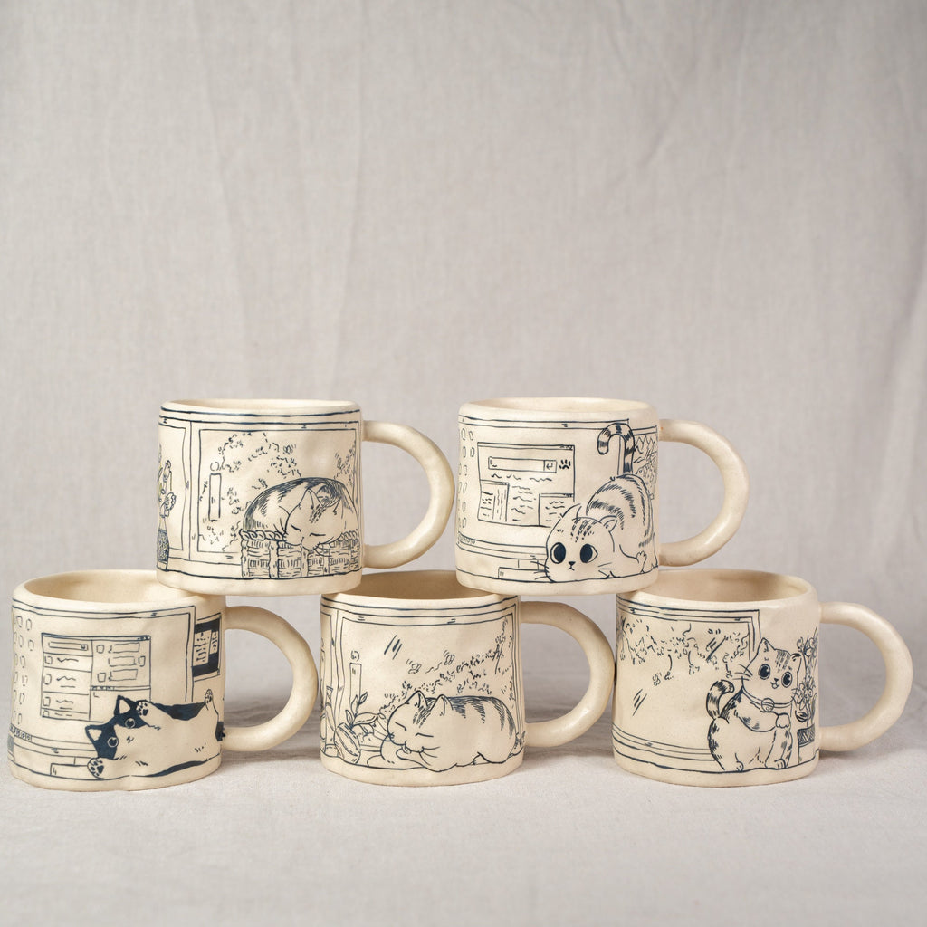 Cute Cat Coffee Mugs Handpainted 330Ml Cat Mug Cartoon Mug Cat Mug Great Mother's Day gift birthday gift Housewarming gift Housewarming Gift