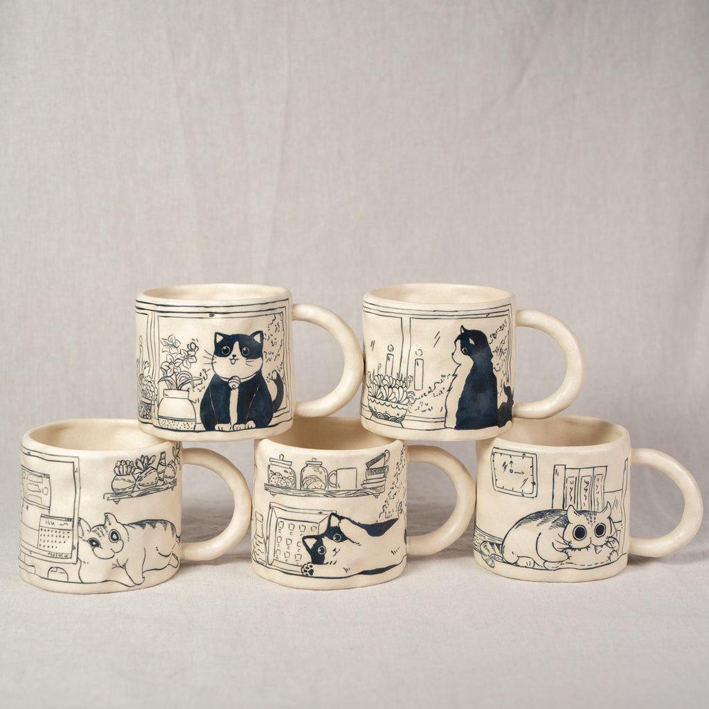 Cute Cat Coffee Mugs Handpainted 330Ml Cat Mug Cartoon Mug Cat Mug Great Mother's Day gift birthday gift Housewarming gift Housewarming Gift