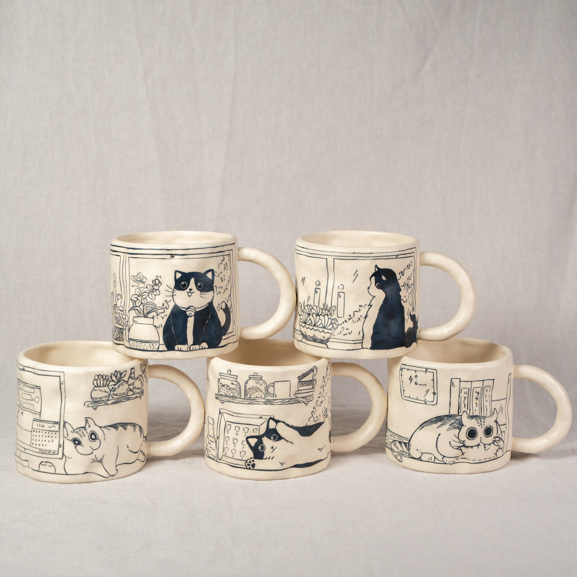 Cute Cat Coffee Mugs Handpainted 330Ml Cat Mug Cartoon Mug Cat Mug Great Mother's Day gift birthday gift Housewarming gift Housewarming Gift
