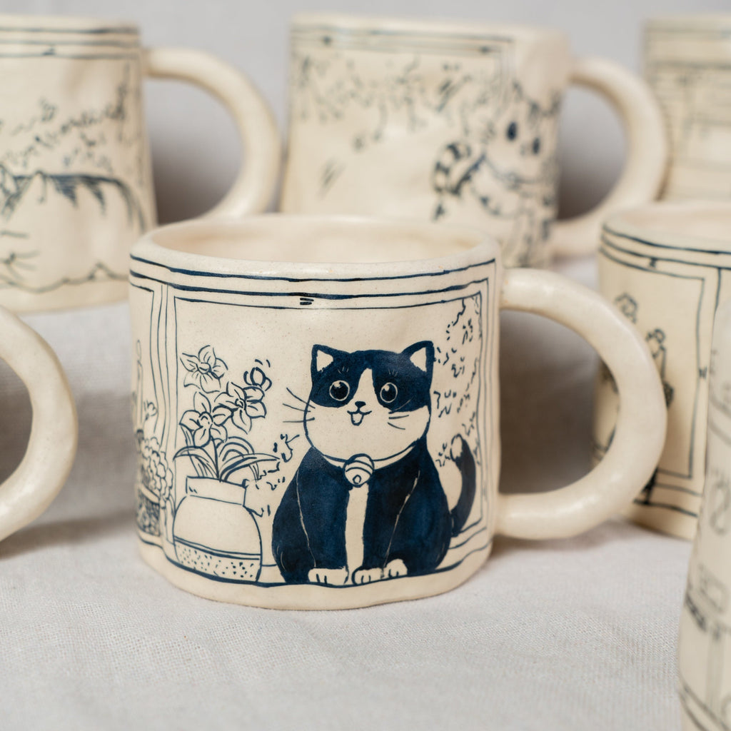Cute Cat Coffee Mugs Handpainted 330Ml Cat Mug Cartoon Mug Cat Mug Great Mother's Day gift birthday gift Housewarming gift Housewarming Gift