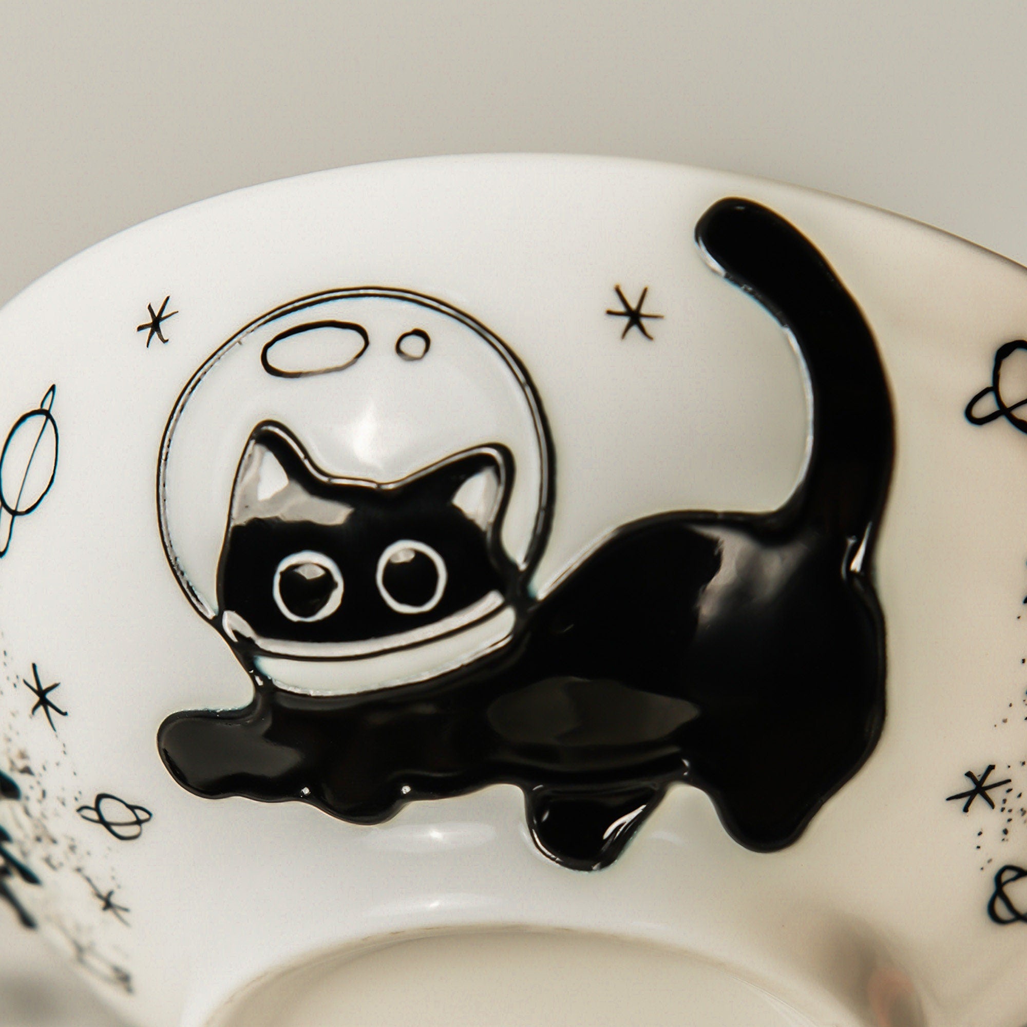 HandPainted Black Cat Ceramic Bowl, Ramen bowl Microwave Safe Pottery, Whimsical Breakfast and Snack Bowl, Perfect Gift for Cat Lovers