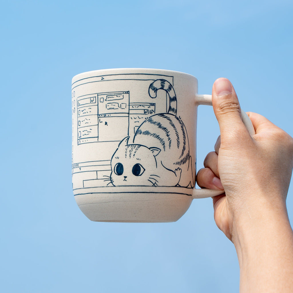 Ceramic Coffee Mugs Handpainted Cat 17ounces Handmade Cat Mug Pottery Mug Cat Mug Great Valentines Day gift birthday gift Housewarming gift