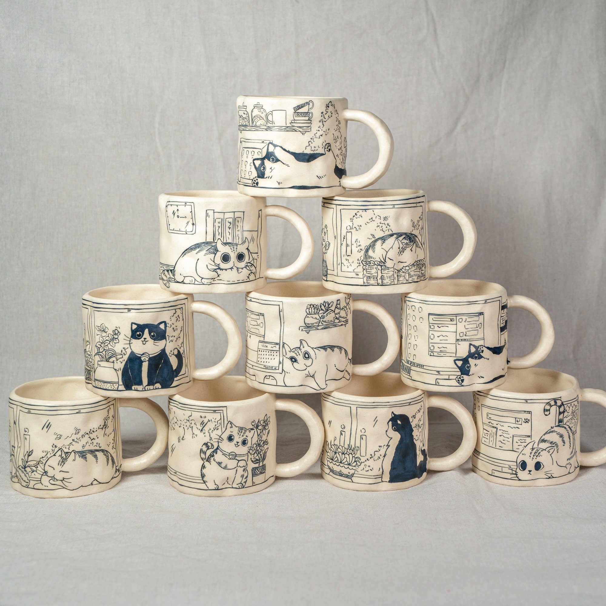 Cute Cat Coffee Mugs Handpainted 330Ml Cat Mug Cartoon Mug Cat Mug Great Mother's Day gift birthday gift Housewarming gift Housewarming Gift