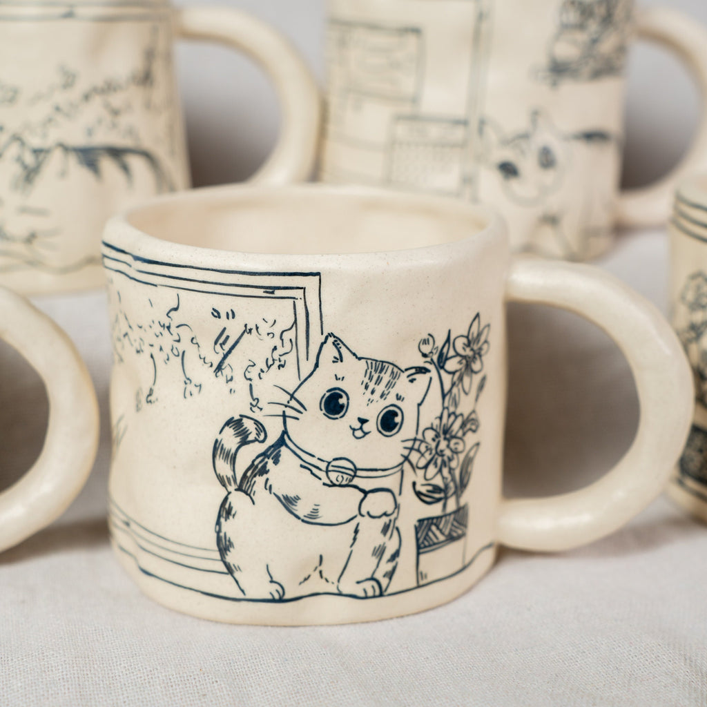 Cute Cat Coffee Mugs Handpainted 330Ml Cat Mug Cartoon Mug Cat Mug Great Mother's Day gift birthday gift Housewarming gift Housewarming Gift