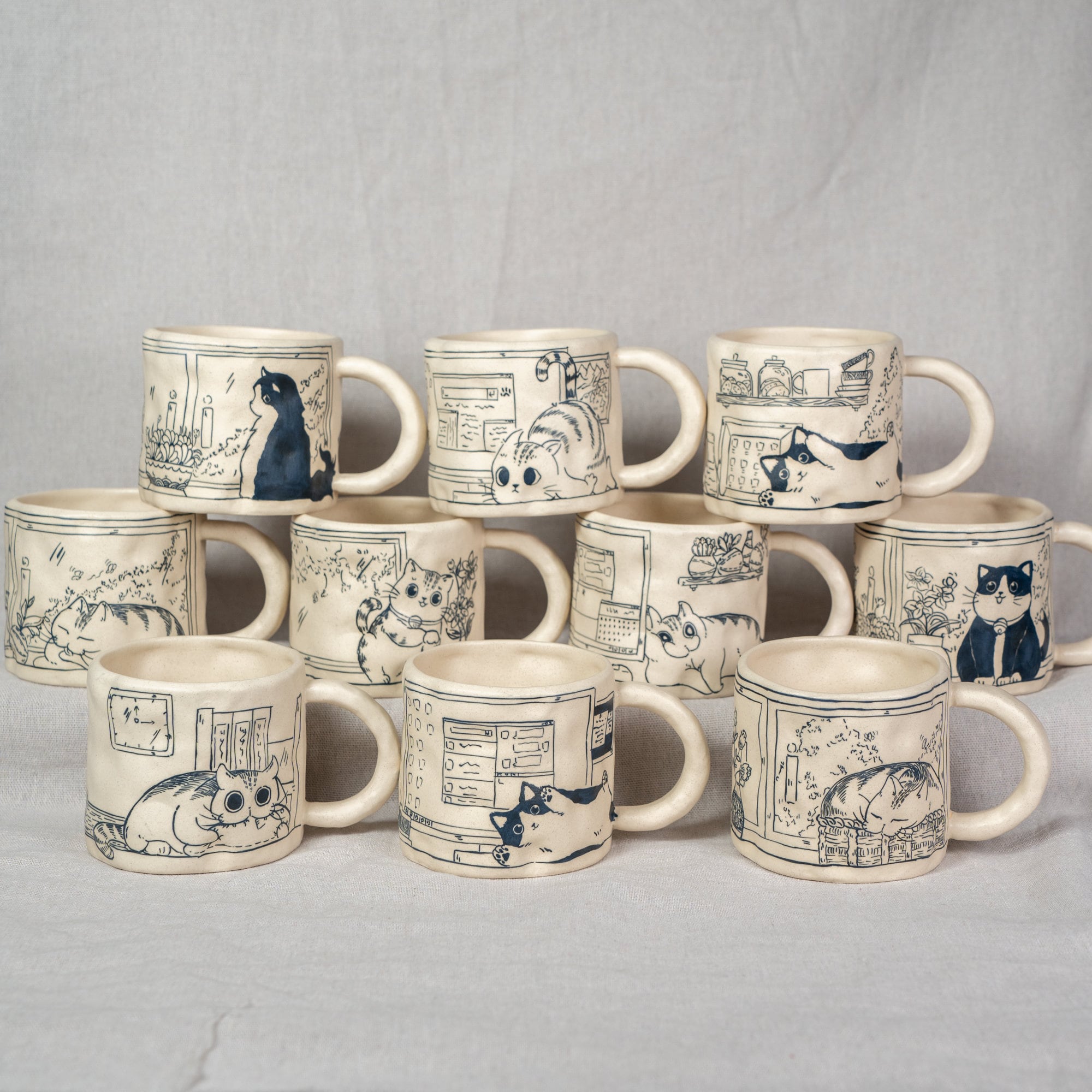 Cute Cat Coffee Mugs Handpainted 330Ml Cat Mug Cartoon Mug Cat Mug Great Mother's Day gift birthday gift Housewarming gift Housewarming Gift