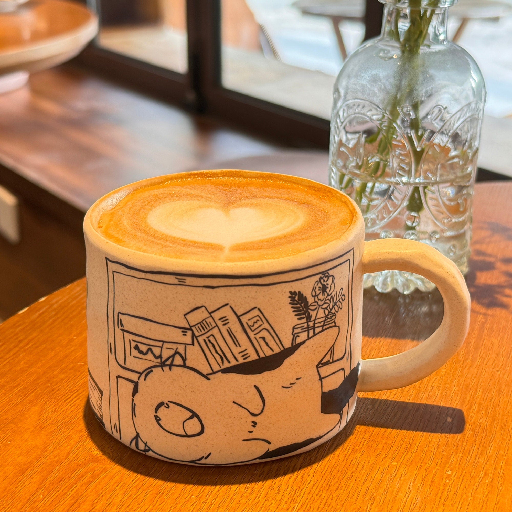 Ceramic Coffee Mugs Handpainted Cat 17ounces Handmade Cat Mug Pottery Mug Cat Mug Great Valentines Day gift birthday gift Housewarming gift