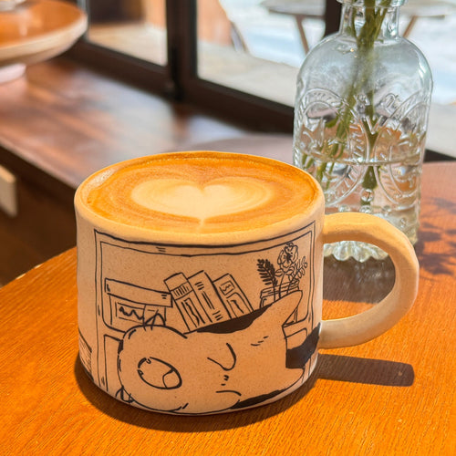 Ceramic Coffee Mugs Handpainted Cat 17ounces Handmade Cat Mug Pottery Mug Cat Mug Great Valentines Day gift birthday gift Housewarming gift