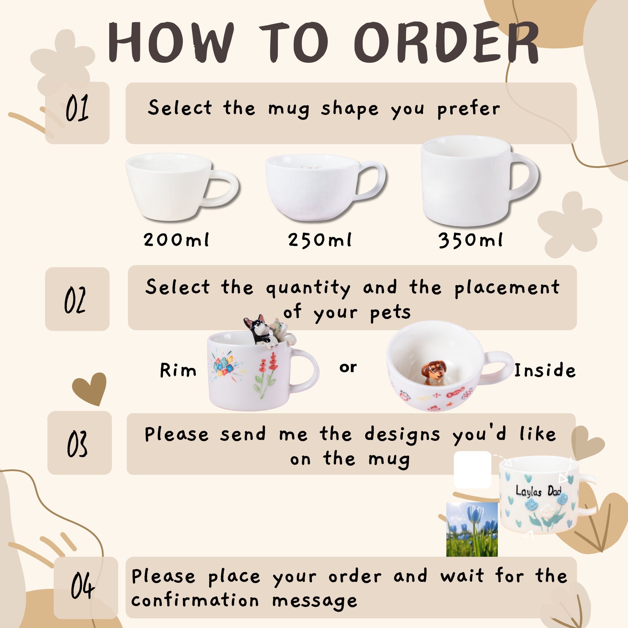 Personlaized Pet Mug Custom Your idea Handmade Coffee Mug Birthday Gift for Pet Owner Family Gift Cute Dog  Cappuccino Mug Hidden Animal Cup