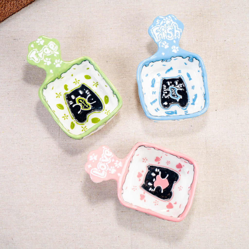 Playful Drip Glaze Cat Dishes - Unique Handmade Ceramic Mini Bowls for Sauces, Snacks, and More in Cheerful Green/Pink/Blue, Pet Lover Gift