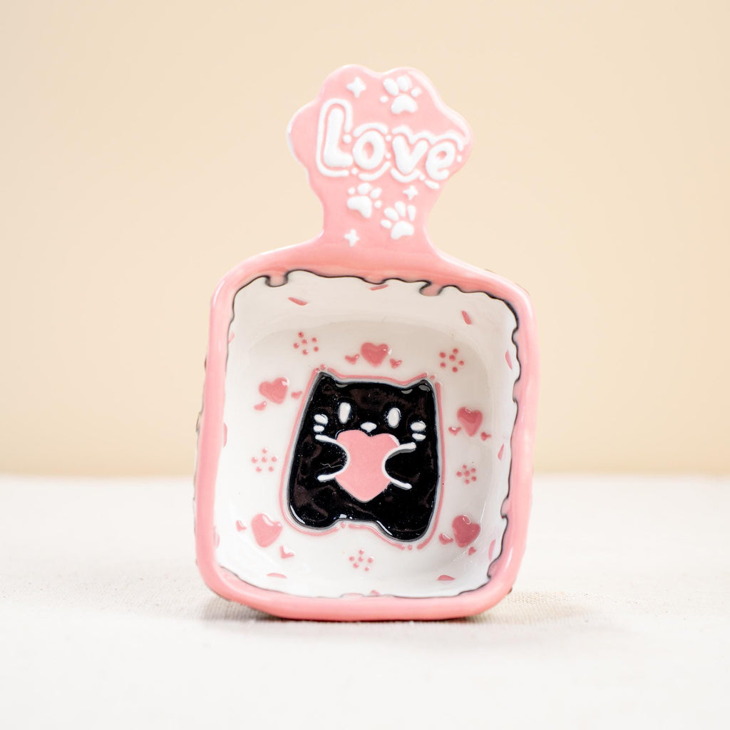 Party Cat Ceramic Kitchenware Collection: Pink Rind Dish/Jewelry Dish/Snack Bowl/Ice Cream Bowl, Black Kitty Small Coffee Mug, Handmade Gift