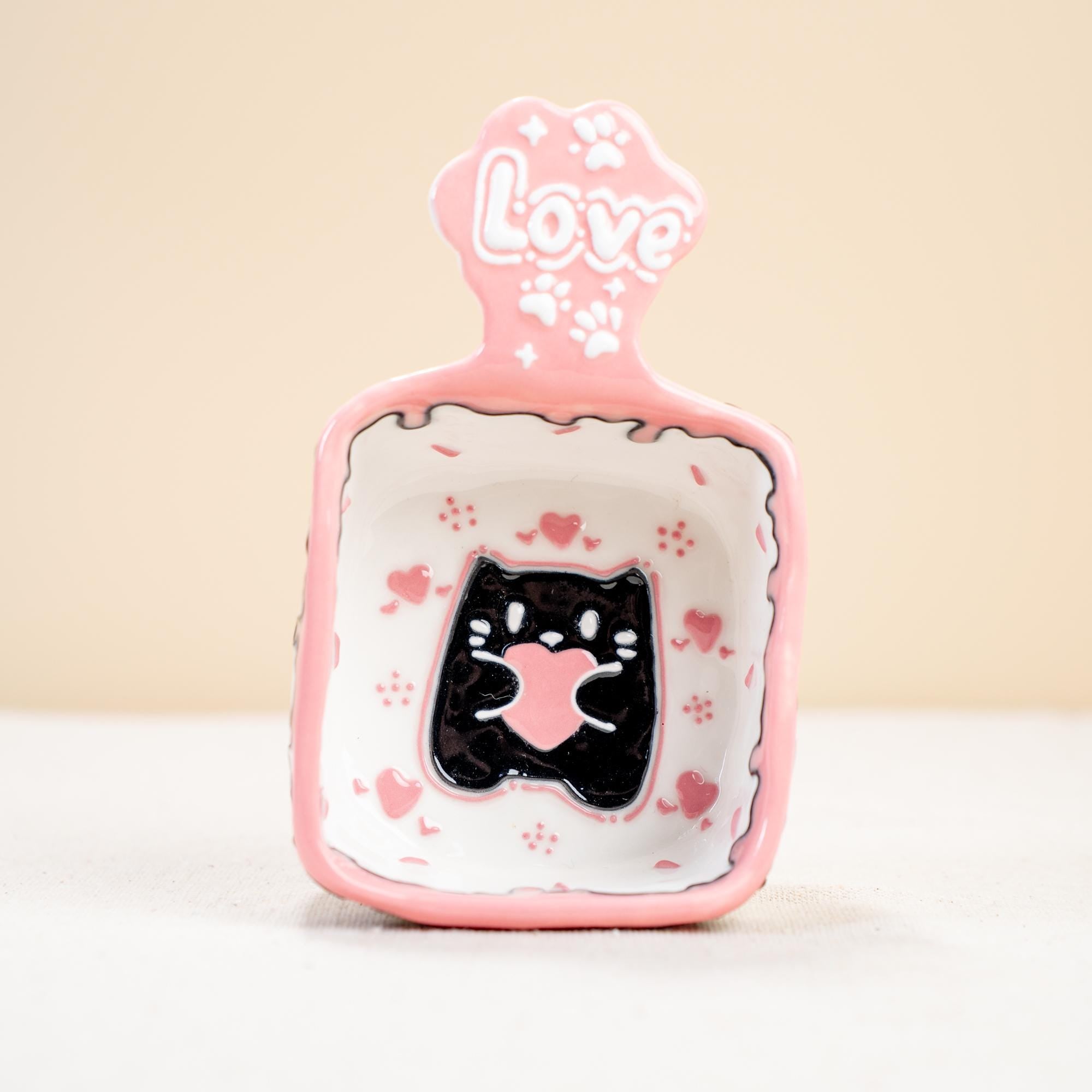 Party Cat Ceramic Kitchenware Collection: Pink Rind Dish/Jewelry Dish/Snack Bowl/Ice Cream Bowl, Black Kitty Small Coffee Mug, Handmade Gift