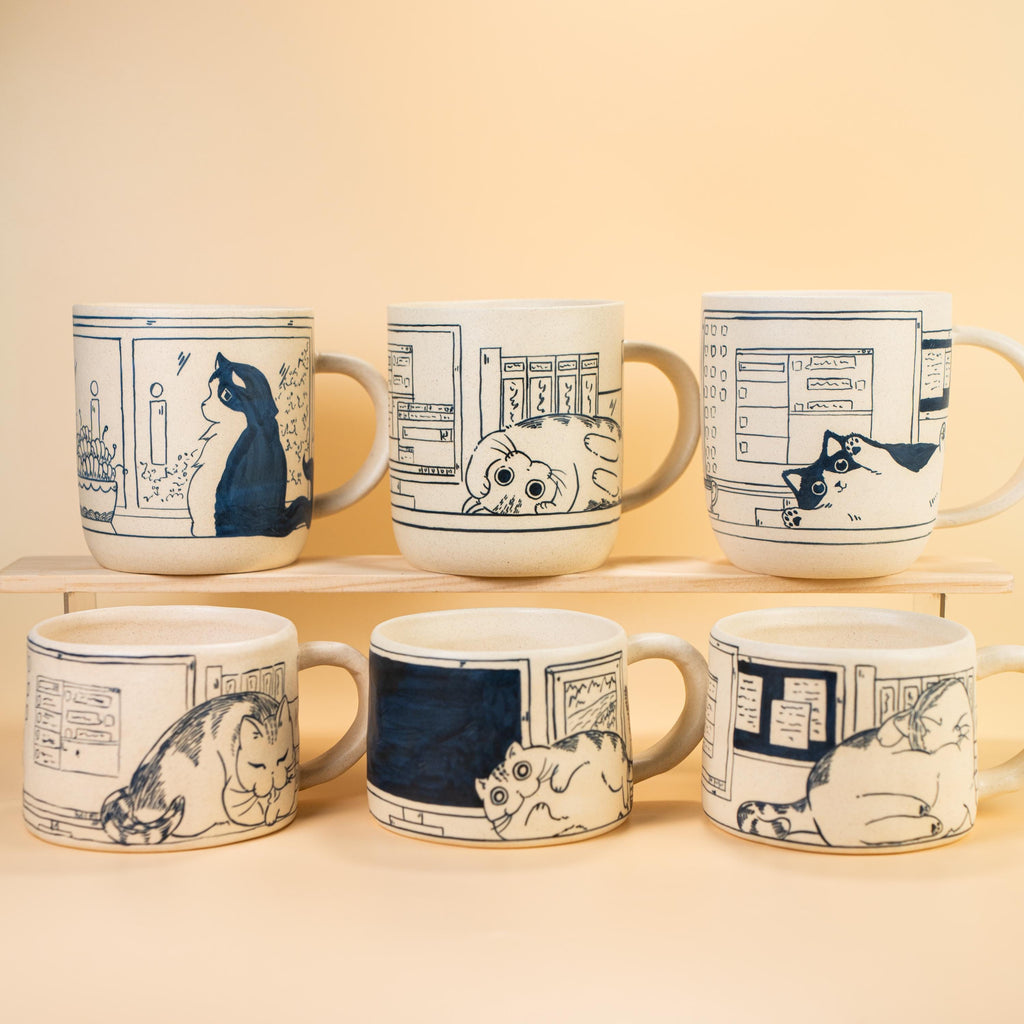 Ceramic Coffee Mugs Handpainted Cat 17ounces Handmade Cat Mug Pottery Mug Cat Mug Great Valentines Day gift birthday gift Housewarming gift