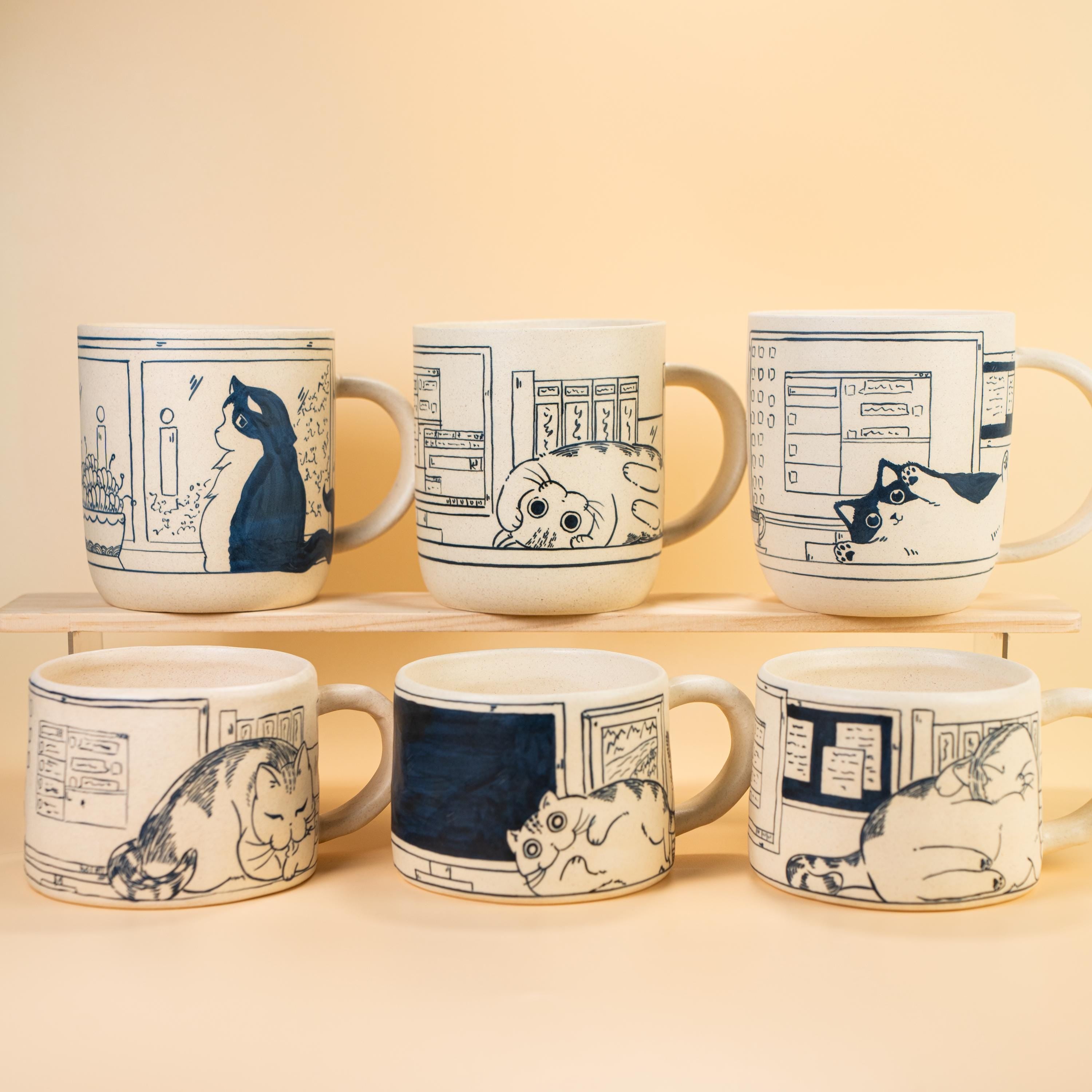 Ceramic Coffee Mugs Handpainted Cat 17ounces Handmade Cat Mug Pottery Mug Cat Mug Great Valentines Day gift birthday gift Housewarming gift