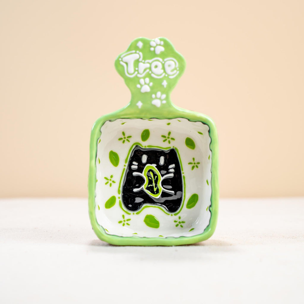 Handcrafted Ceramic Cat Jewelry Dishes, Playful Paw Design in Green, Perfect for Treats or Decor - Unique Cat-Lover Gift, Kitty Ring Dishes