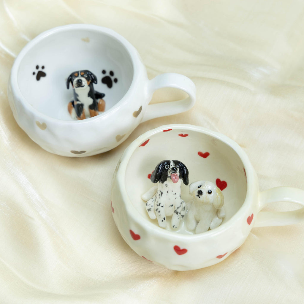 Custom Cute Pet Mug Handmade Personlized Pet inside Cute Paw Mug Handpainted Red Hearts Dog Mug Great Memorial  Gift for Cat Lover Y2K