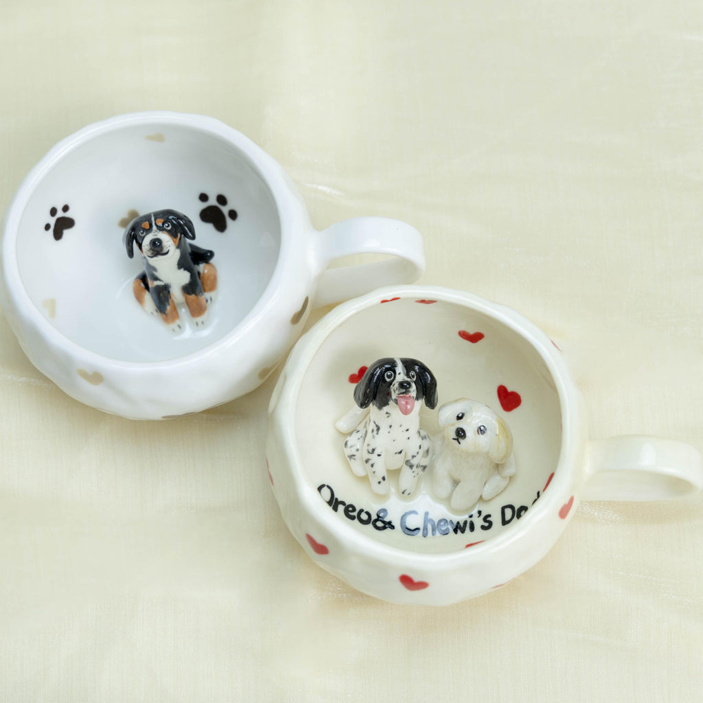 Custom Cute Pet Mug Handmade Personlized Pet inside Cute Paw Mug Handpainted Red Hearts Dog Mug Great Memorial  Gift for Cat Lover Y2K