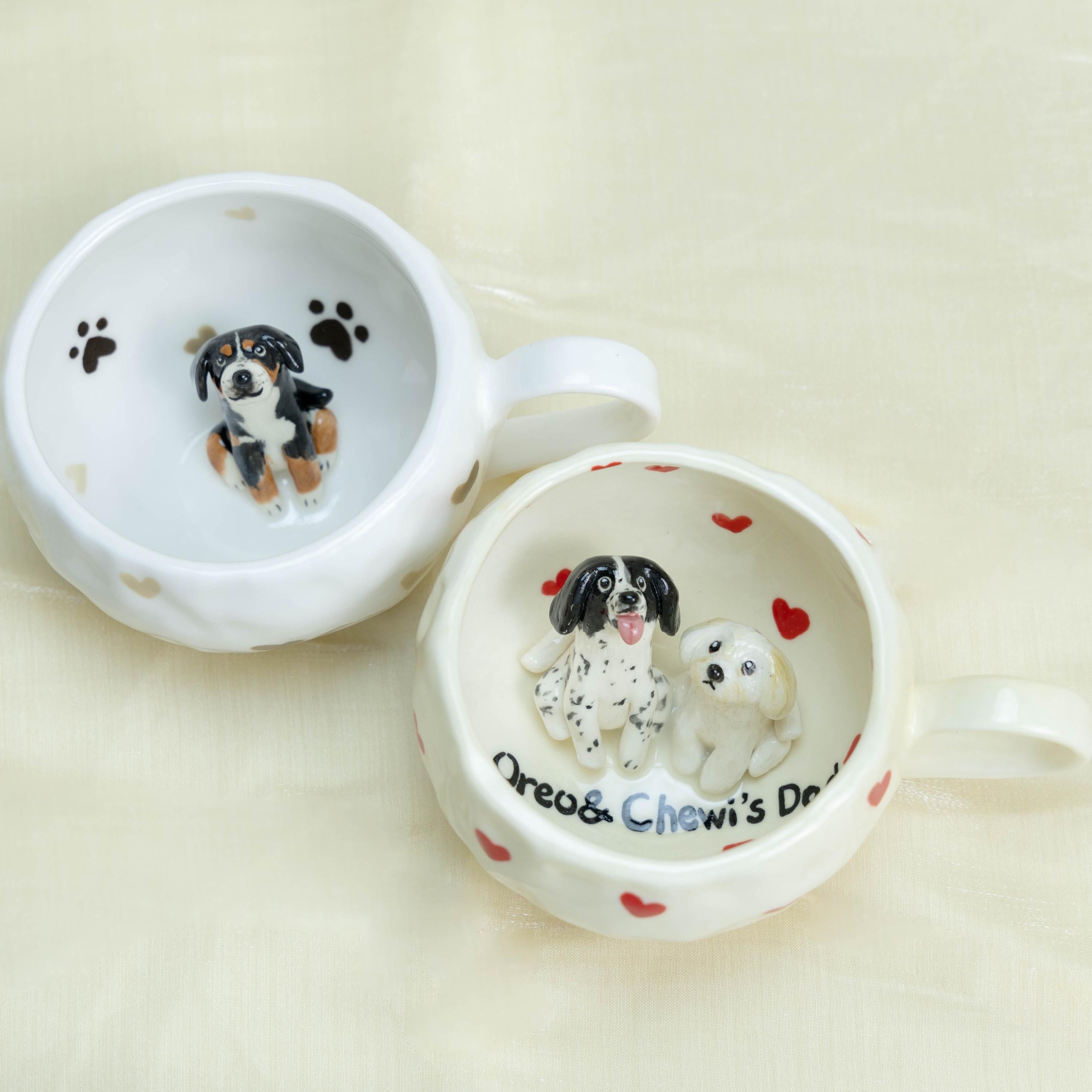 Custom Cute Pet Mug Handmade Personlized Pet inside Cute Paw Mug Handpainted Red Hearts Dog Mug Great Memorial  Gift for Cat Lover Y2K