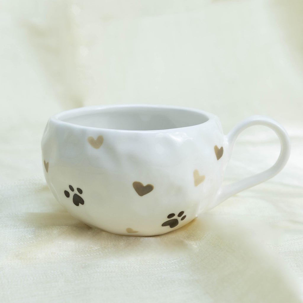 Custom Cute Pet Mug Handmade Personlized Pet inside Cute Paw Mug Handpainted Red Hearts Dog Mug Great Memorial  Gift for Cat Lover Y2K