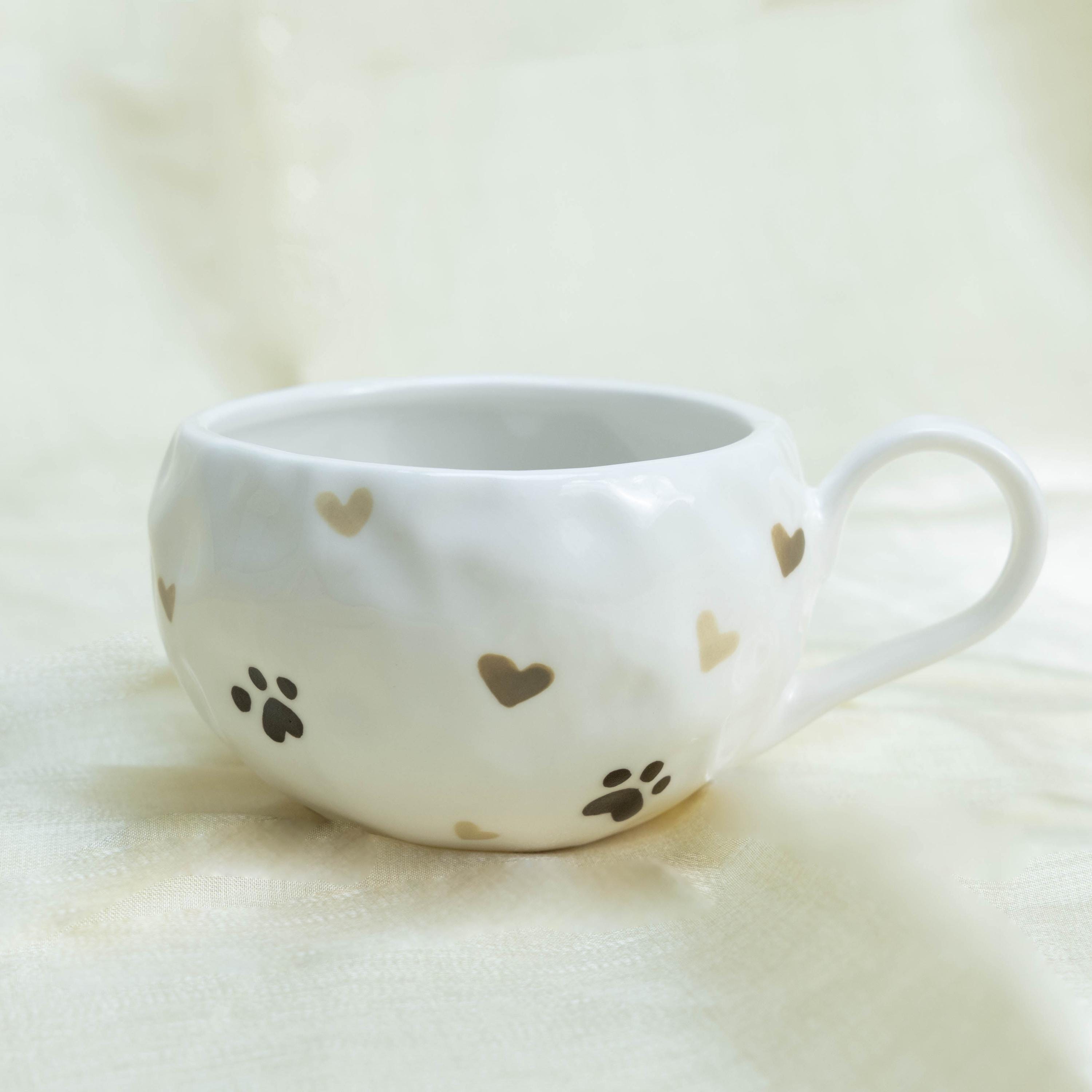 Custom Cute Pet Mug Handmade Personlized Pet inside Cute Paw Mug Handpainted Red Hearts Dog Mug Great Memorial  Gift for Cat Lover Y2K