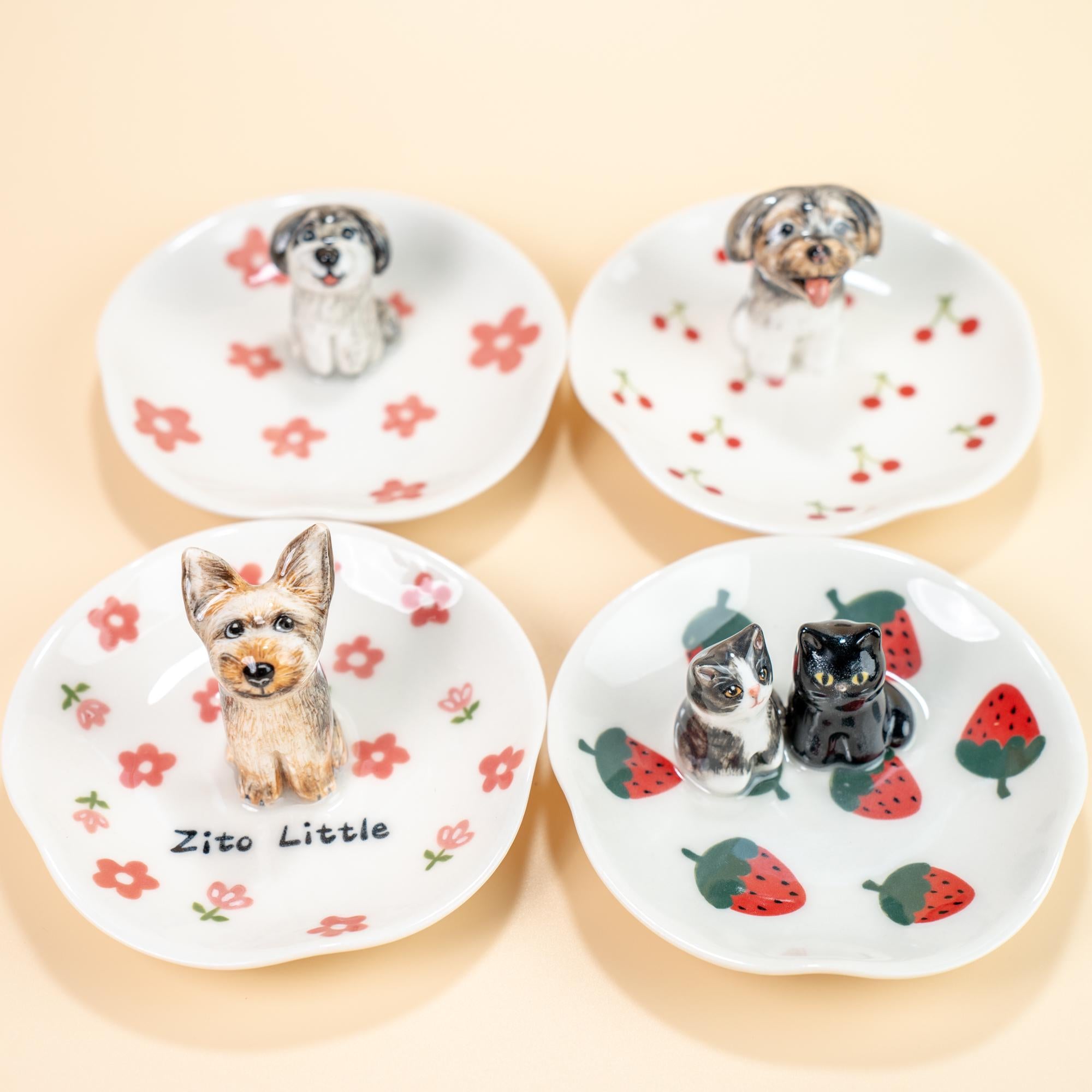 Custom Pet Ring Dish Personalized Fruit Sakura Cat Figurine Handmade Ceramic Cute Jewelry Holder Pet Lover Gift Unique Gift for Pet Lover
