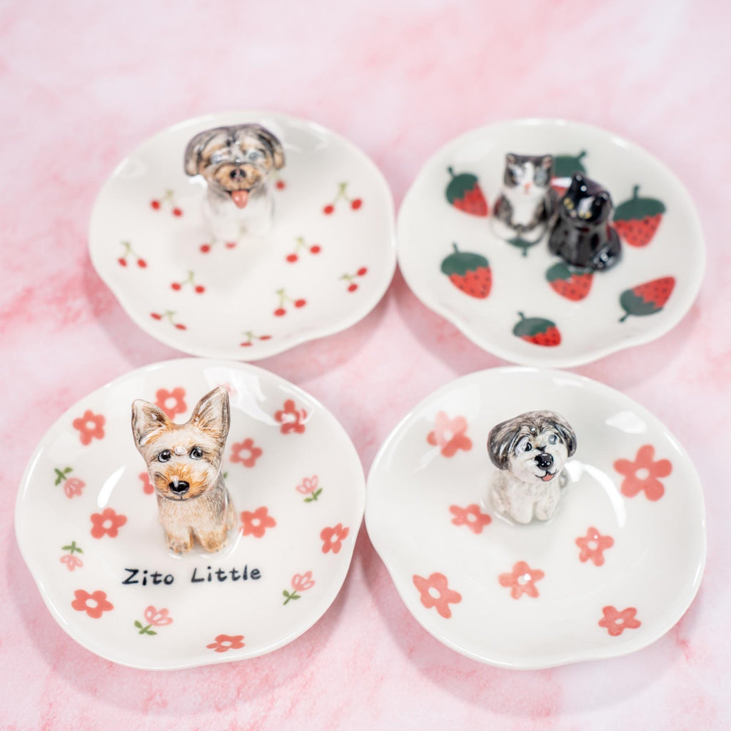 Custom Pet Ring Dish Personalized Fruit Sakura Cat Figurine Handmade Ceramic Cute Jewelry Holder Pet Lover Gift Unique Gift for Pet Lover