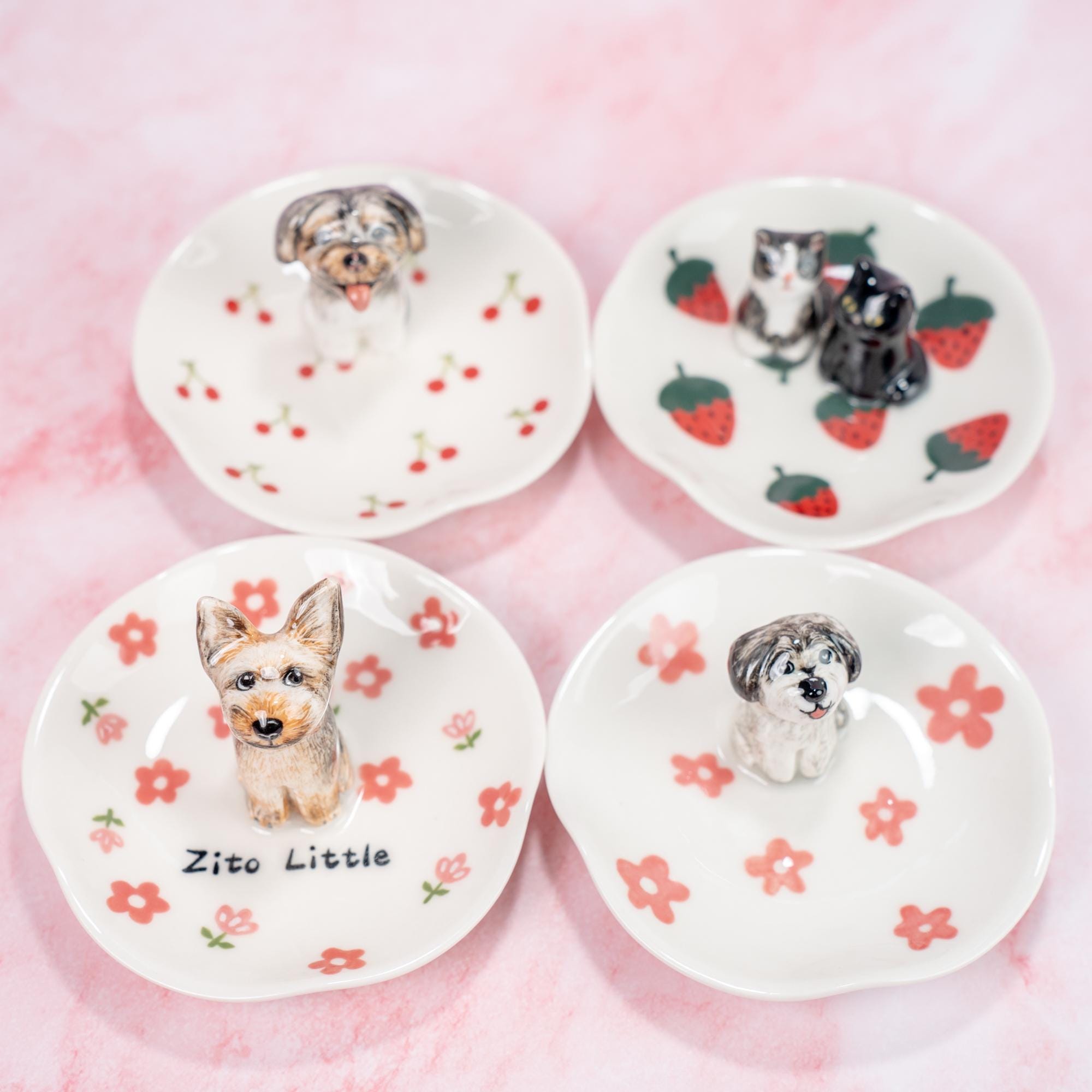 Custom Pet Ring Dish Personalized Fruit Sakura Cat Figurine Handmade Ceramic Cute Jewelry Holder Pet Lover Gift Unique Gift for Pet Lover
