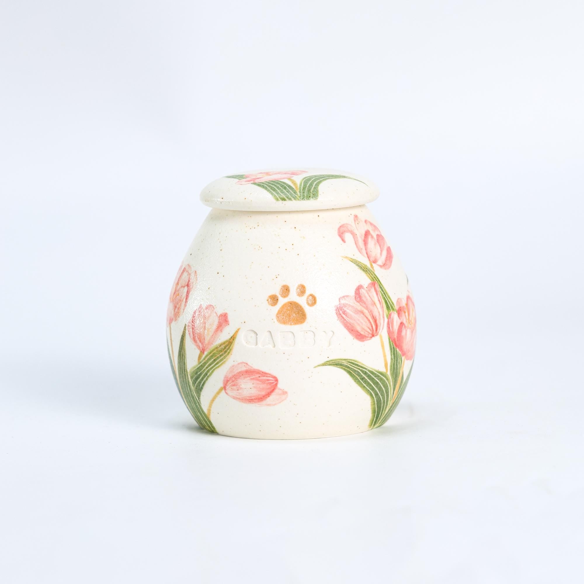 Custom Ceramic Pet Urn Personalized Handmade Foget me not cat urn Red Heart Dog Urn Paw Floral Memorial Pottery Urn for Ashes Unique Pet Urn