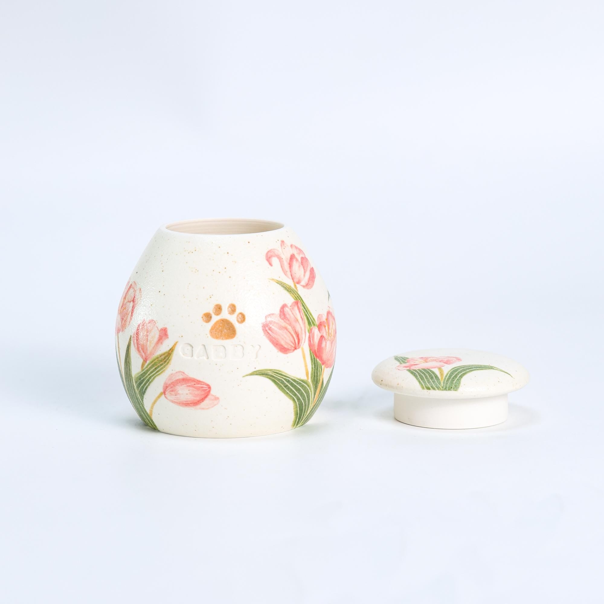 Custom Ceramic Pet Urn Personalized Handmade Foget me not cat urn Red Heart Dog Urn Paw Floral Memorial Pottery Urn for Ashes Unique Pet Urn