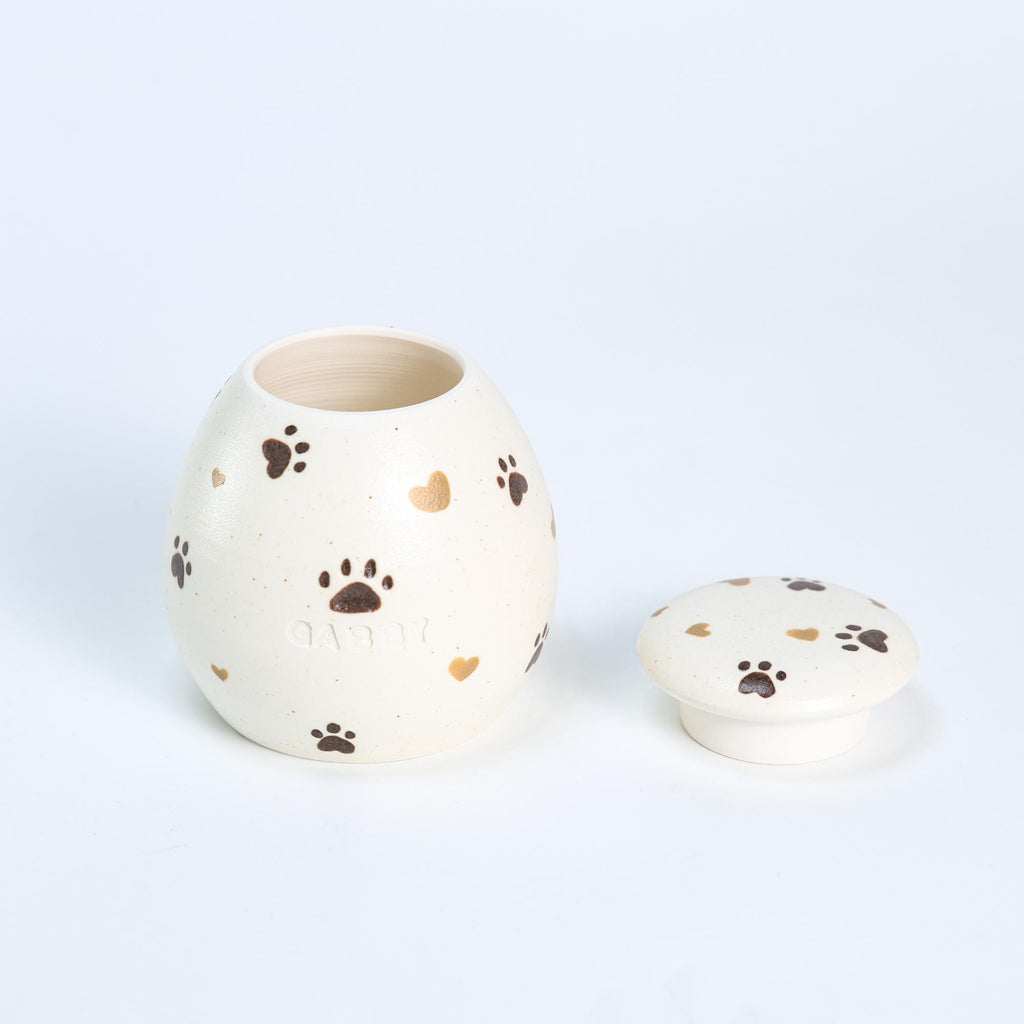 Custom Ceramic Pet Urn Personalized Handmade Foget me not cat urn Red Heart Dog Urn Paw Floral Memorial Pottery Urn for Ashes Unique Pet Urn