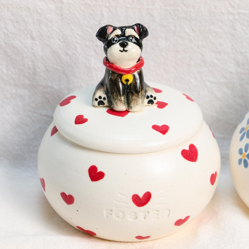 Custom Ceramic Pet Urn for Ashes - Personalized Dog or Cat Memorial Jar with Figurine&Clothe Handmade Forget Me Not Keepsake Pet Loss Gift