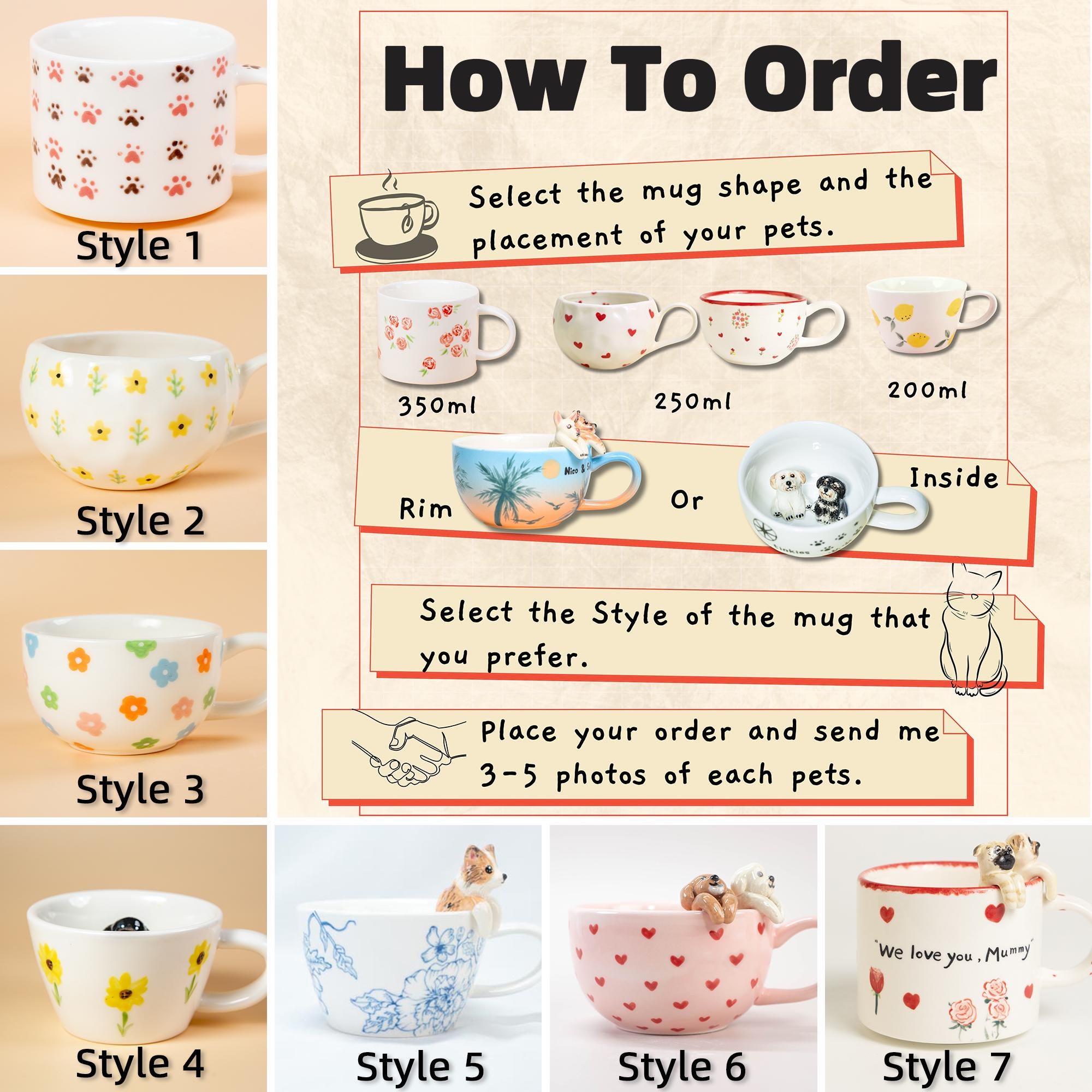 139 Designs Custom Pet Mug Personalized Handmade Ceramic Cat Dog Hidden inside Coffee Mug Cute Figurine Colorful Ceramic Cup Gift for Lover