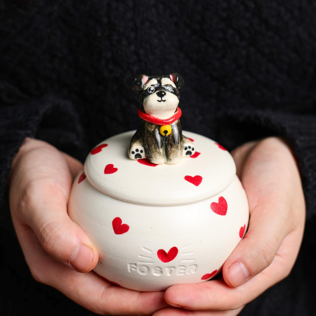 Custom Ceramic Pet Urn for Ashes - Personalized Dog or Cat Memorial Jar with Figurine&Clothe Handmade Forget Me Not Keepsake Pet Loss Gift