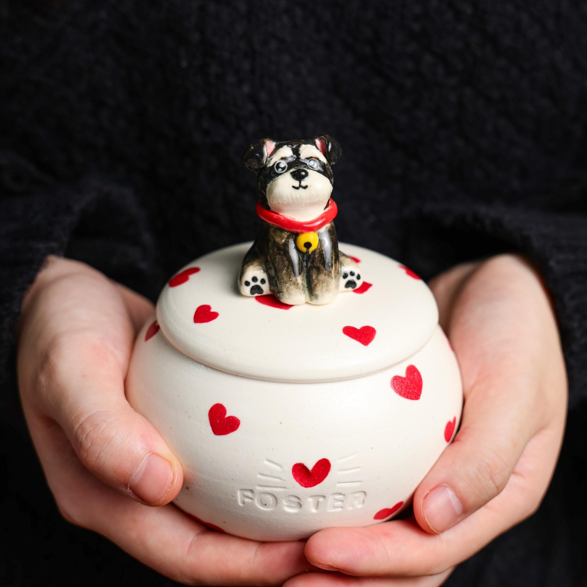 Custom Ceramic Pet Urn for Ashes - Personalized Dog or Cat Memorial Jar with Figurine&Clothe Handmade Forget Me Not Keepsake Pet Loss Gift