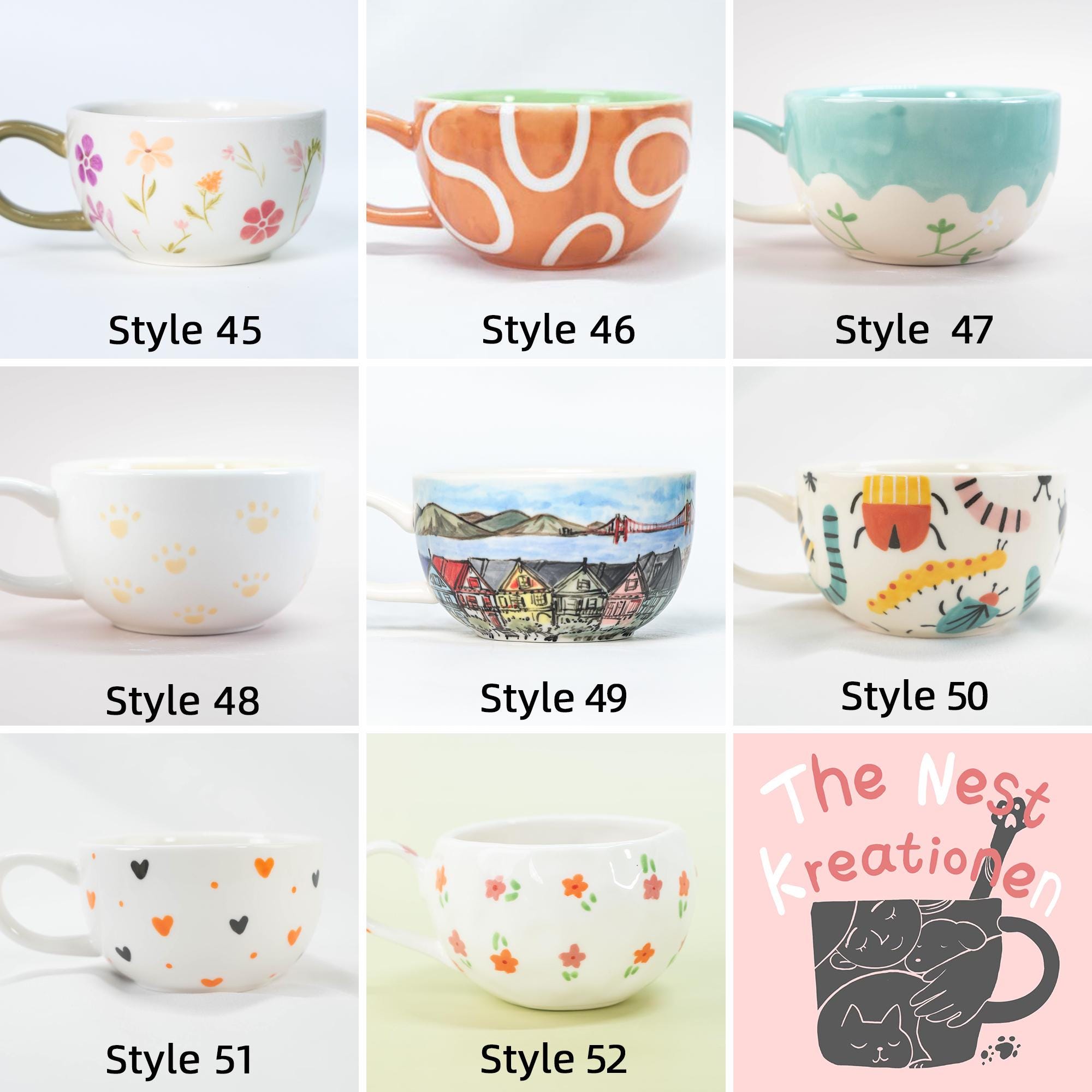 52 Style Custom 250ml Pet Handmade Coffee Mug Personalized Cat Mug Birthday Gift for Pet Owner Family Gift Cute Dog Puppy Cappuccino Mug Y2K