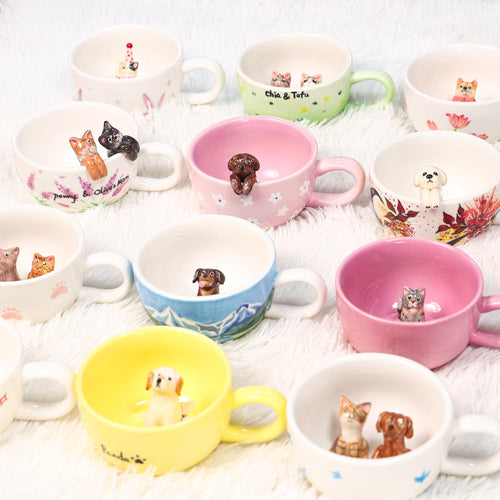 52 Style Custom 250ml Pet Handmade Coffee Mug Personalized Cat Mug Birthday Gift for Pet Owner Family Gift Cute Dog Puppy Cappuccino Mug Y2K