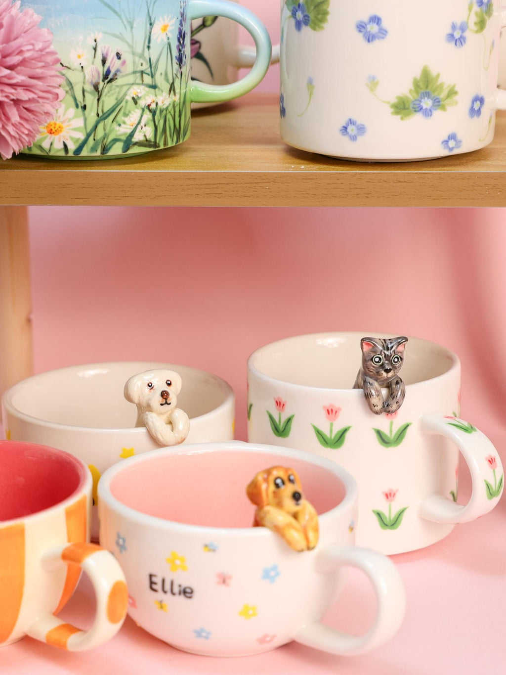 Custom Pet Mug Handmade Ceramic Coffee Mug Personalized Handpainted Cute Dog Cappuccino Mug Hidden Animal Mug peekaboo mug Pet lover Gift